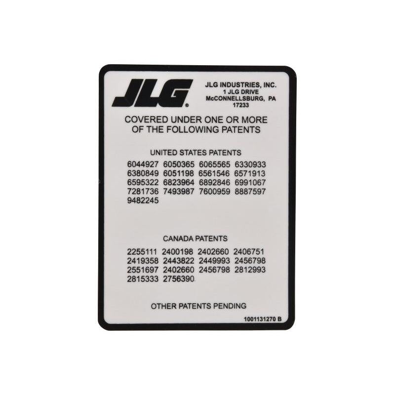 JLG Part # 1001131270 - DECAL. PATENT. SIZZORS