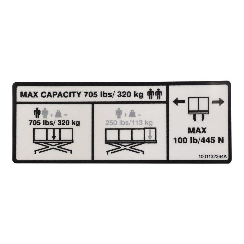 JLG Part # 1001132364 - DECAL. CAPACITY (MTB)