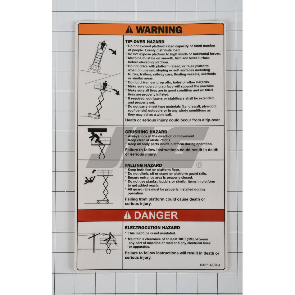 JLG Part # 1001132376 - DECAL. DANGER/WARNING