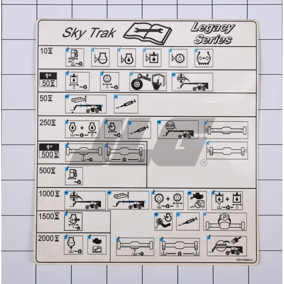 JLG Part # 1001143904 - DECAL. MAINTENANCE CHART