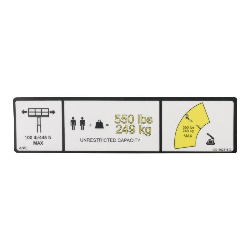 JLG Part # 1001162416 - DECAL. 550LBS MAX CAPACITY