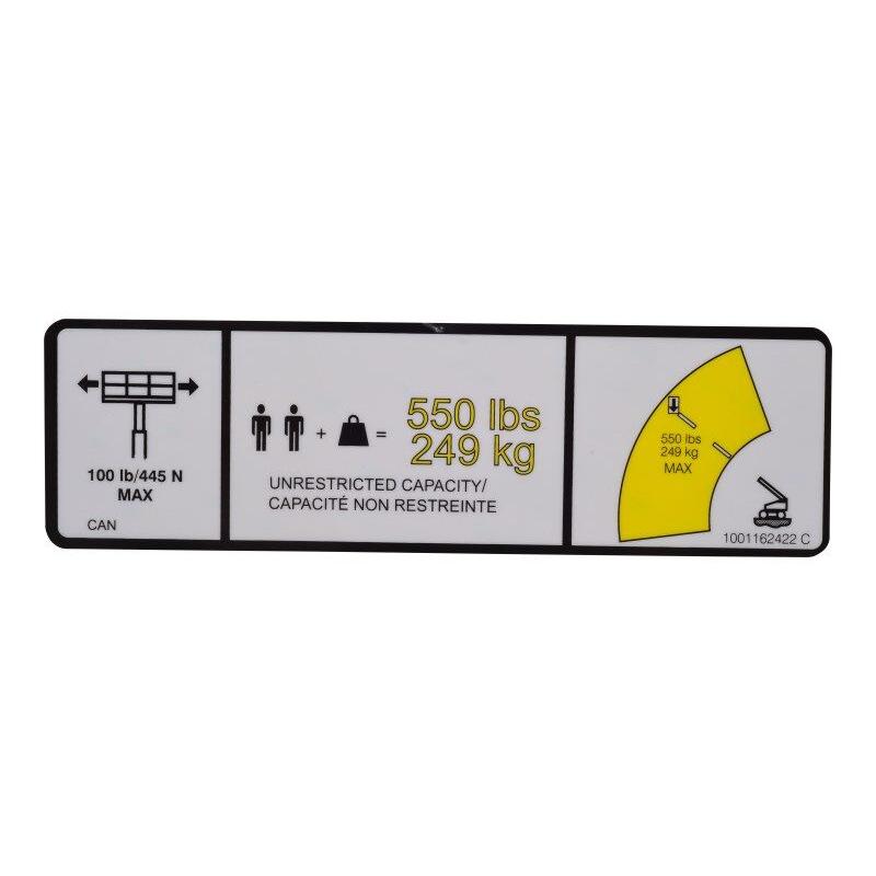 JLG Part # 1001162422 - DECAL. 550 LBS MAX CAPACITY