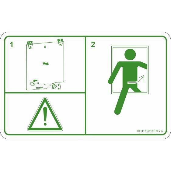 JLG Part # 1001162816 - DECAL. REAR WINDOW EXIT (ISO)