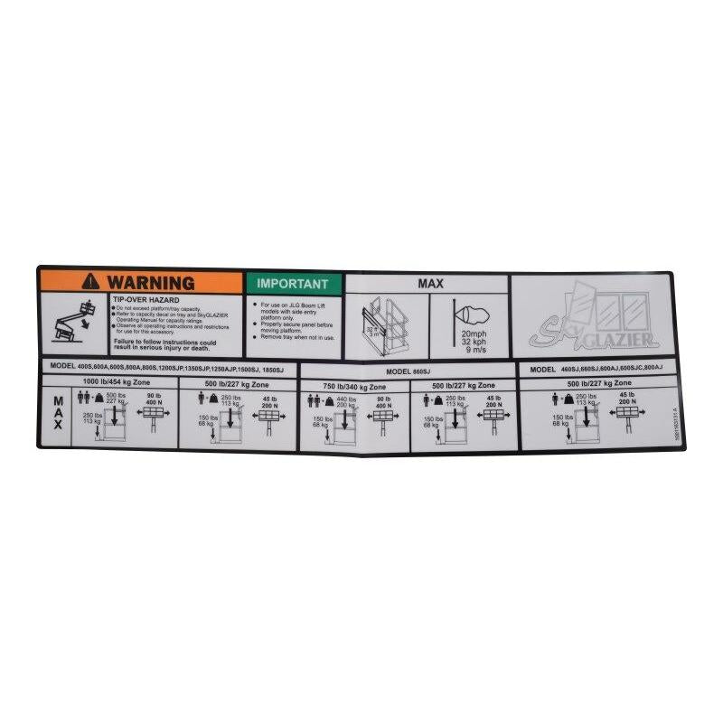 JLG Part # 1001163131 - DECAL. SKY GLAZIER CAPACITY
