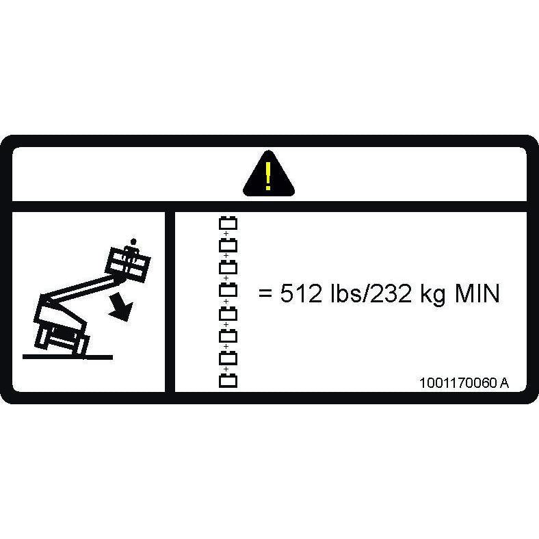 JLG Part # 1001170060 - DECAL. TIP-OVER (BATTERY WT.) CE