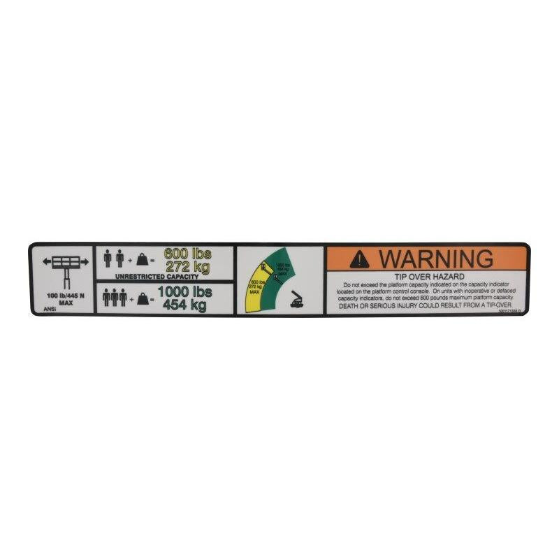 JLG Part # 1001171335 - DECAL. WARNING DUAL CAP. (ANSI)