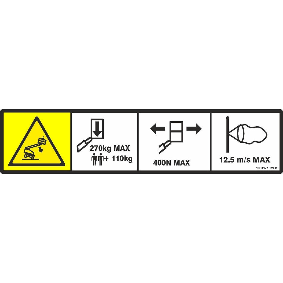 JLG Part # 1001171339 - DECAL. WARNING MAX CAP. (CE)