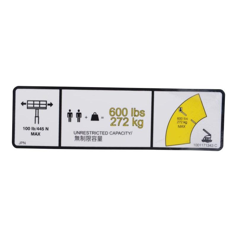 JLG Part # 1001171343 - DECAL. WARNING MAX CAP. (JPN)