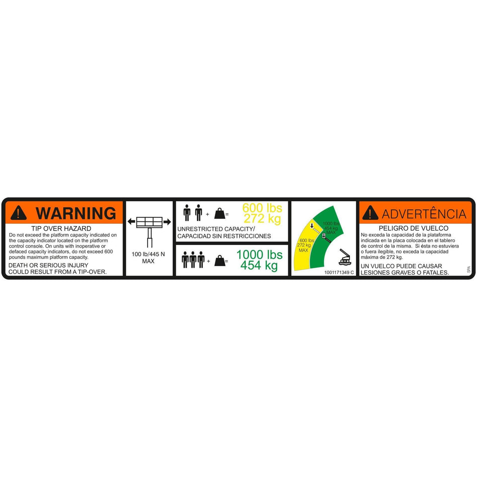 JLG Part # 1001171349 - DECAL. WARNING DUAL CAP. (SPA)