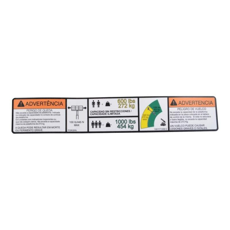 JLG Part # 1001171359 - DECAL. WARNING DUAL CAP. (SPA)