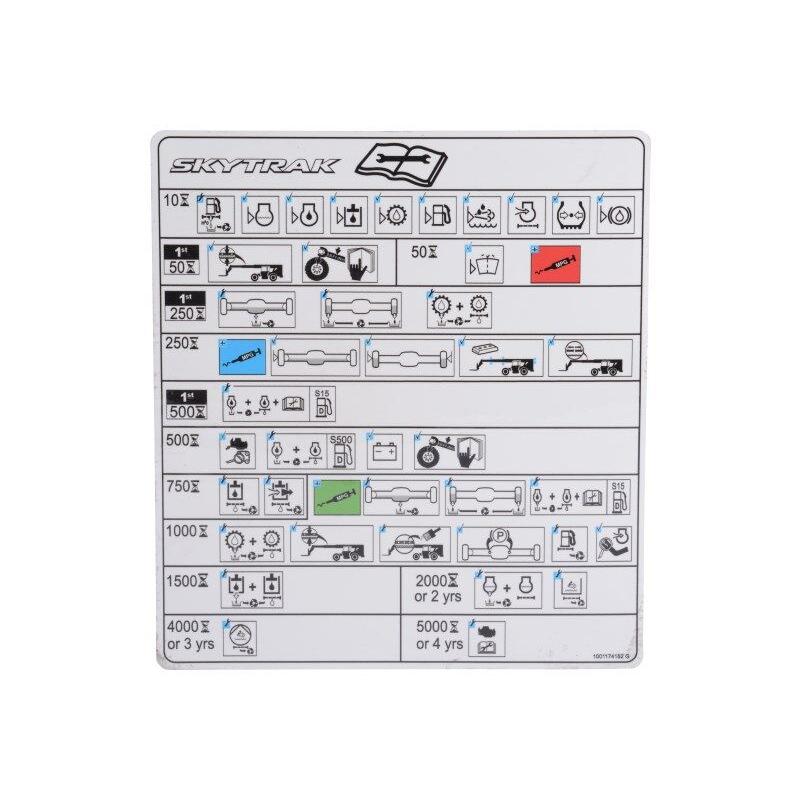 JLG Part # 1001174152 - DECAL. MAINTENANCE CHART