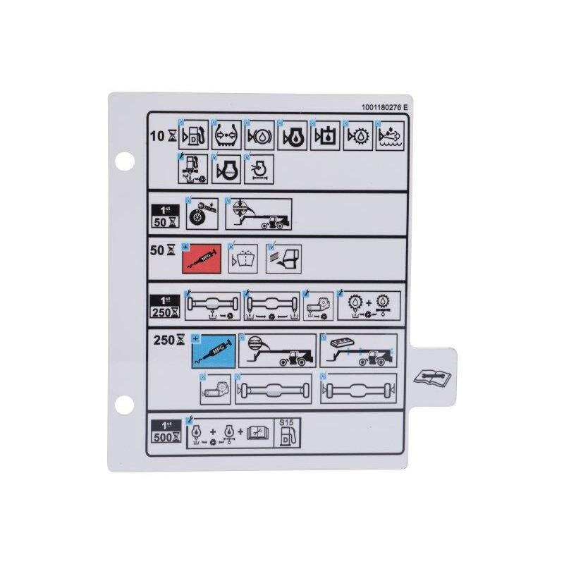 JLG Part # 1001180276 - DECAL. MAINTENANCE CHART