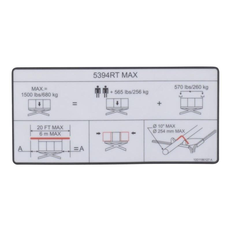 JLG Part # 1001186127 - DECAL. PIPE RACK CAPACITY