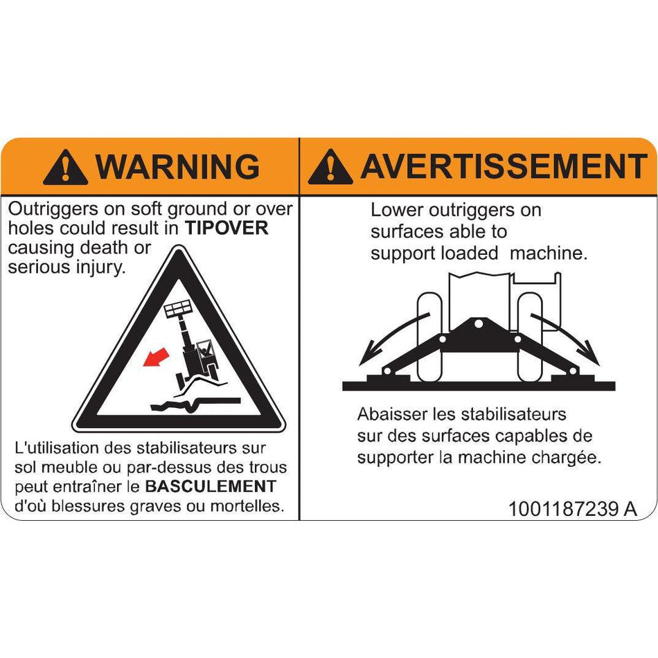 JLG Part # 1001187239 - DECAL. OUTRIGGER (ENG/FR)