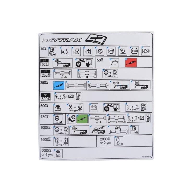 JLG Part # 1001202627 - DECAL. MAINTENANCE CHART