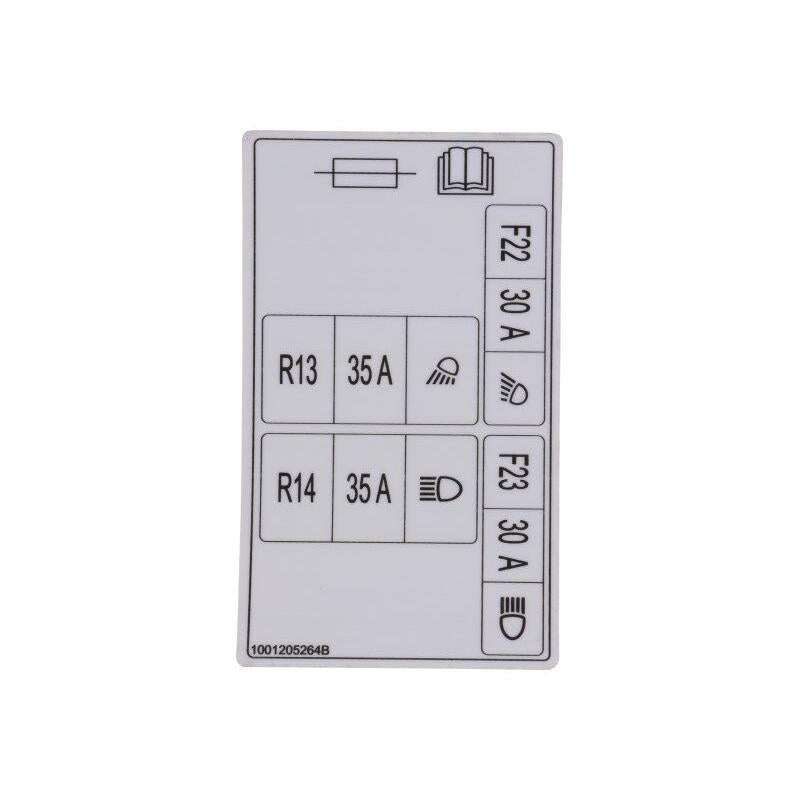JLG Part # 1001205264 - DECAL. LIGHT FUSE PANEL