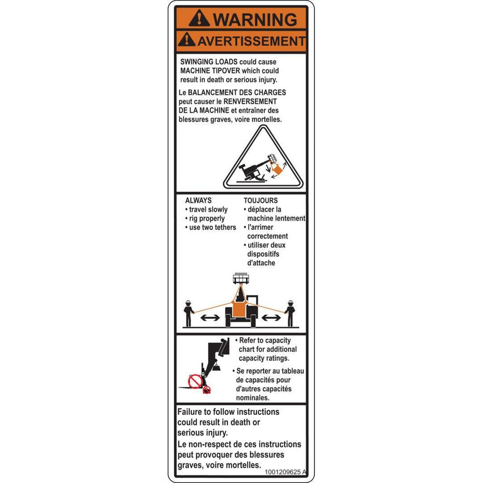 JLG Part # 1001209625 - DECAL. DANGER SWINGING LOADS