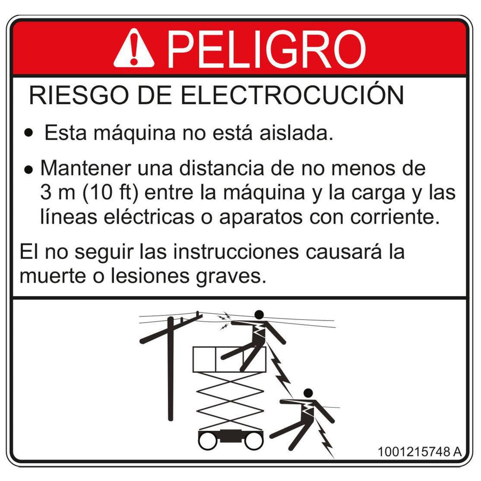 JLG Part # 1001215748 - DECAL. DNAGER ELECTROCUTION