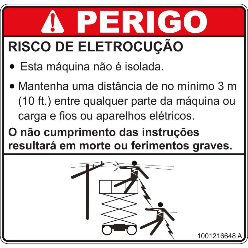 JLG Part # 1001216648 - DECAL. DANGER ELECTROCUTION