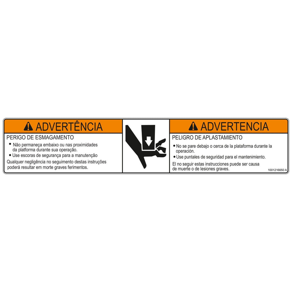JLG Part # 1001216650 - DECAL. CRUSHING HAZARD
