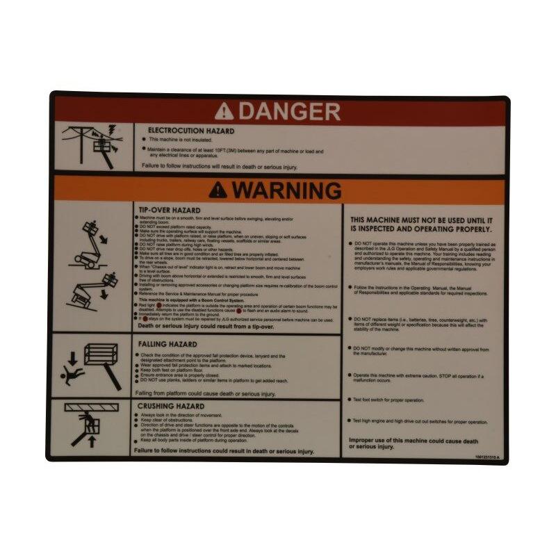 JLG Part # 1001231315 - DECAL. WARNING/DANGER PLAT