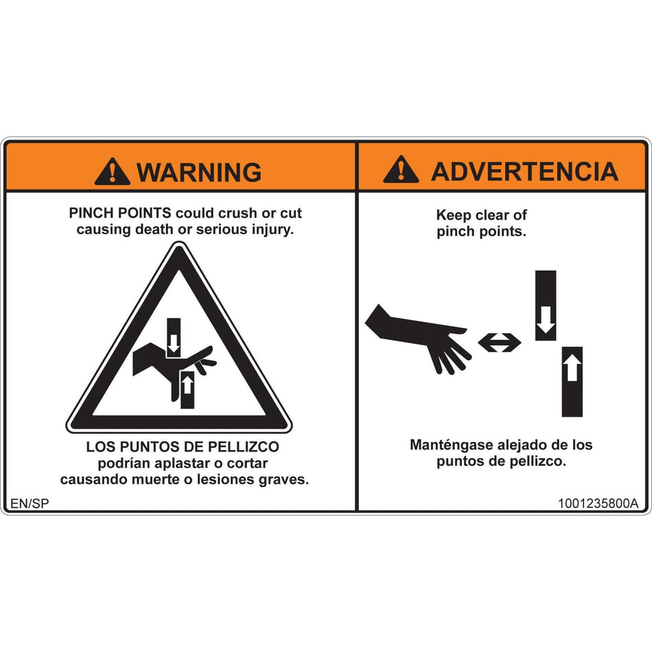 JLG Part # 1001235800 - DECAL. PINCH POINT (SPAN)
