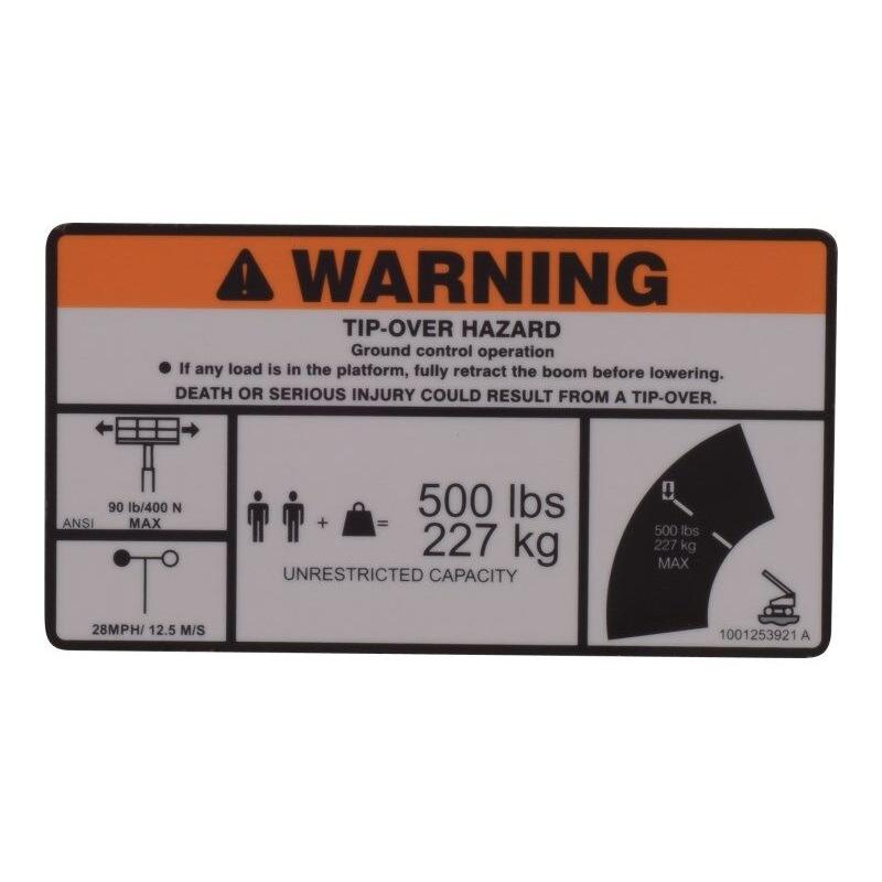 JLG Part # 1001253921 - DECAL. WARNING SINGLE CAP (ANSI)