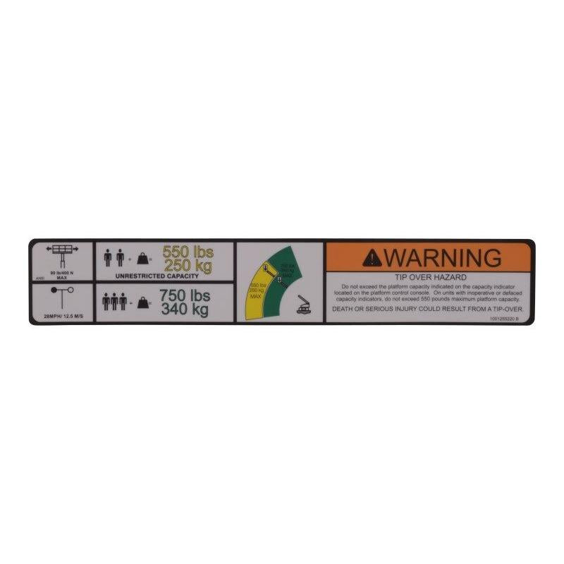 JLG Part # 1001255220 - DECAL. DECAL. WARNING DUAL CAP.