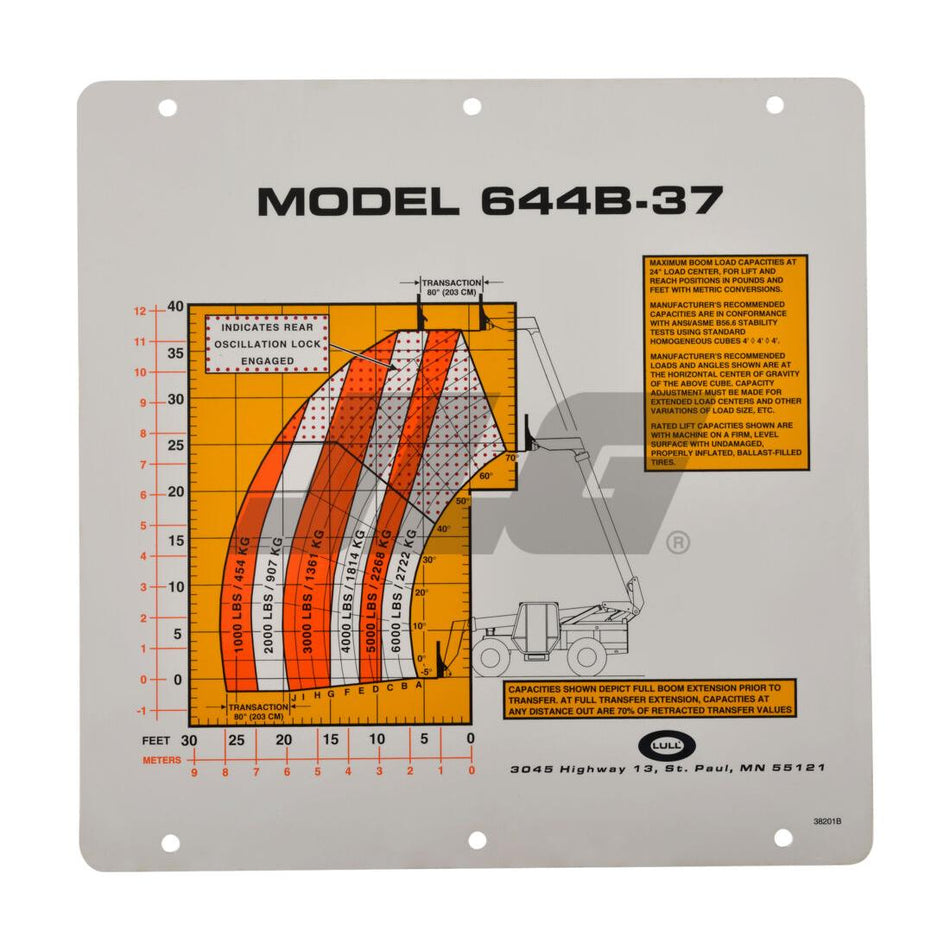 JLG Part # 10238201 - FLIP CARD. MODEL 644B-37 LOAD
