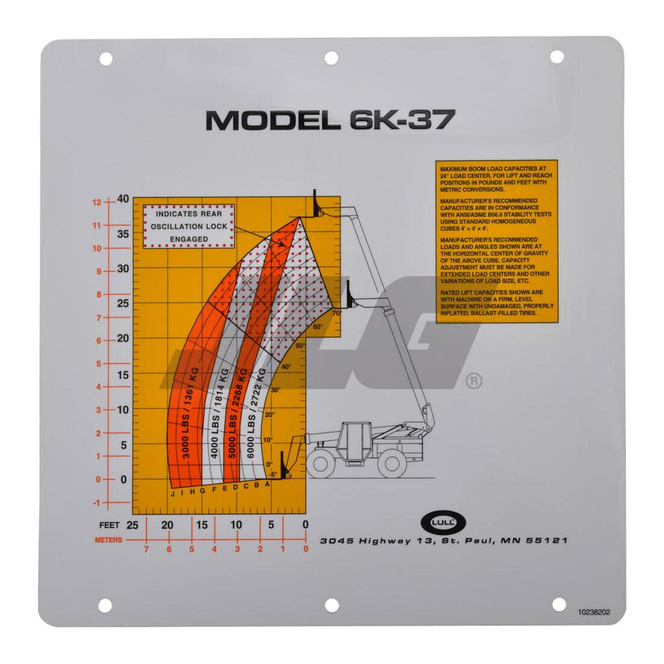 JLG Part # 10238202 - FLIP CARD. MODEL 6K-37 LOAD CH