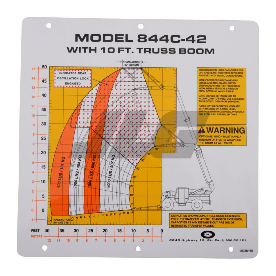 JLG Part # 10238458 - FLIP CARD. MODEL 844C-42 WITH