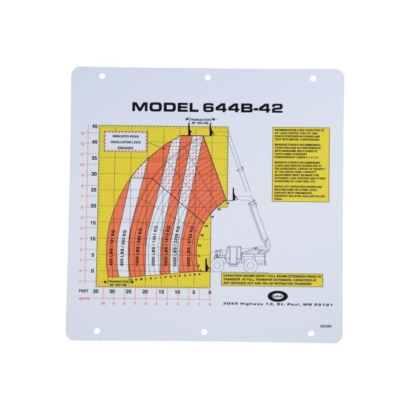JLG Part # 10239039 - FLIP CARD. MODEL 644B-42 LOAD