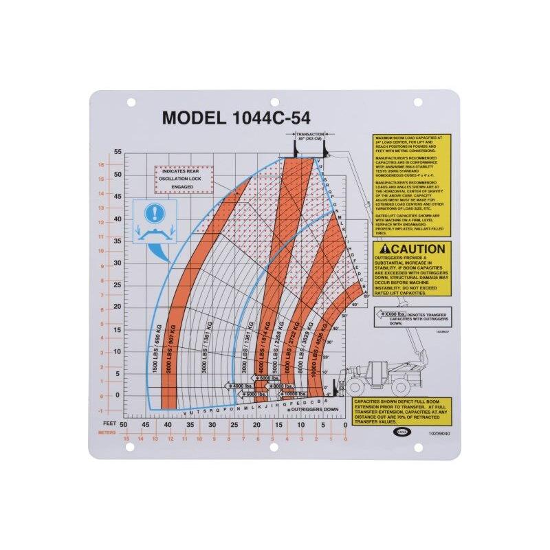 JLG Part # 10239040 - FLIP CARD. MODEL 1044C-54 LOAD