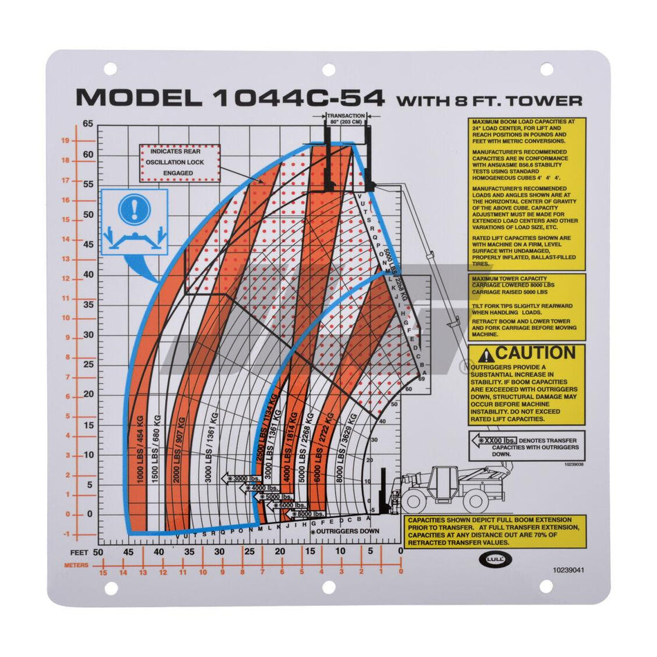 JLG Part # 10239041 - FLIP CARD. LOAD CHART 1044C-54
