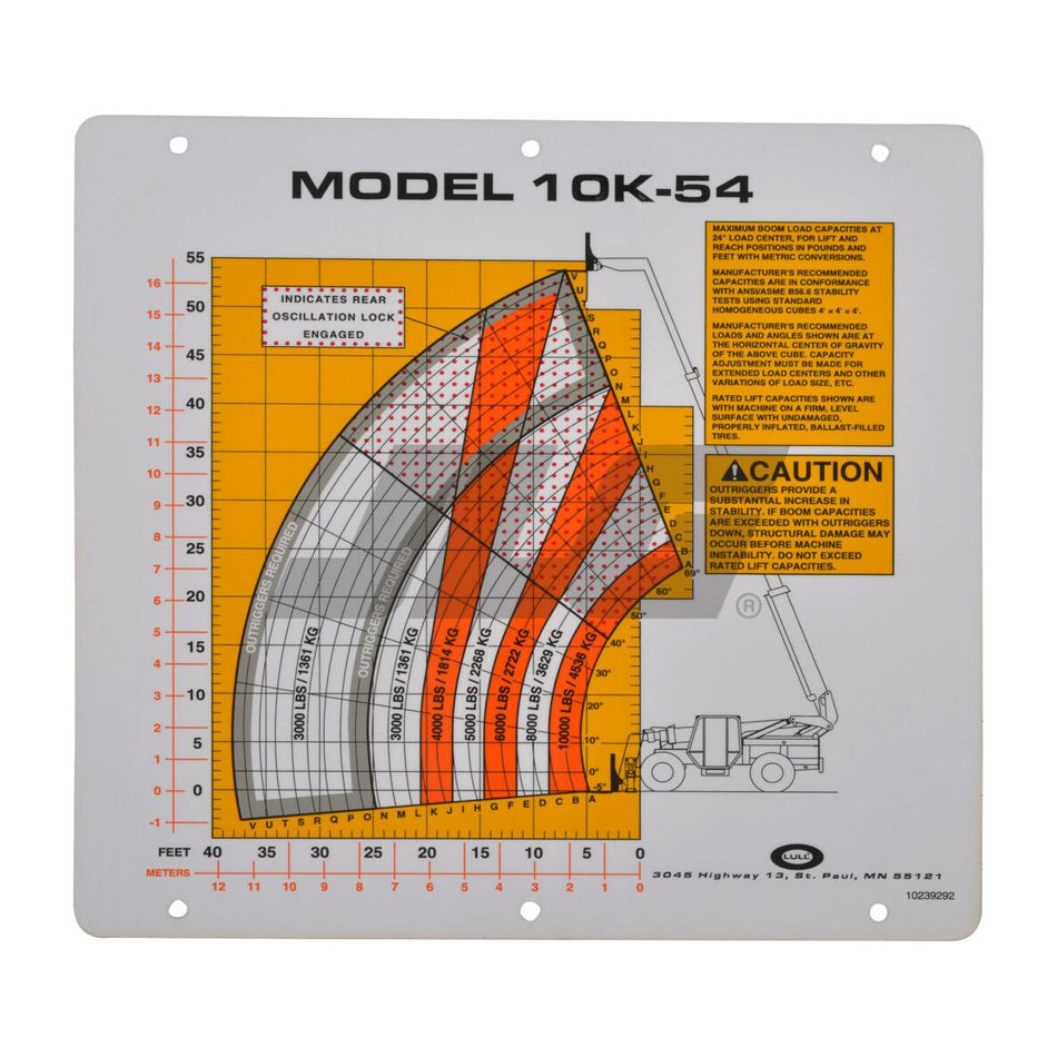 JLG Part # 10239292 - FLIP CARD. MODEL 10K-54 LOAD C