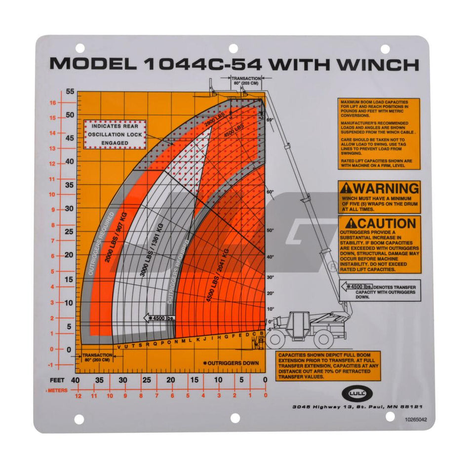 JLG Part # 10265042 - FLIP CARD. MODEL 1044C-54 WITH