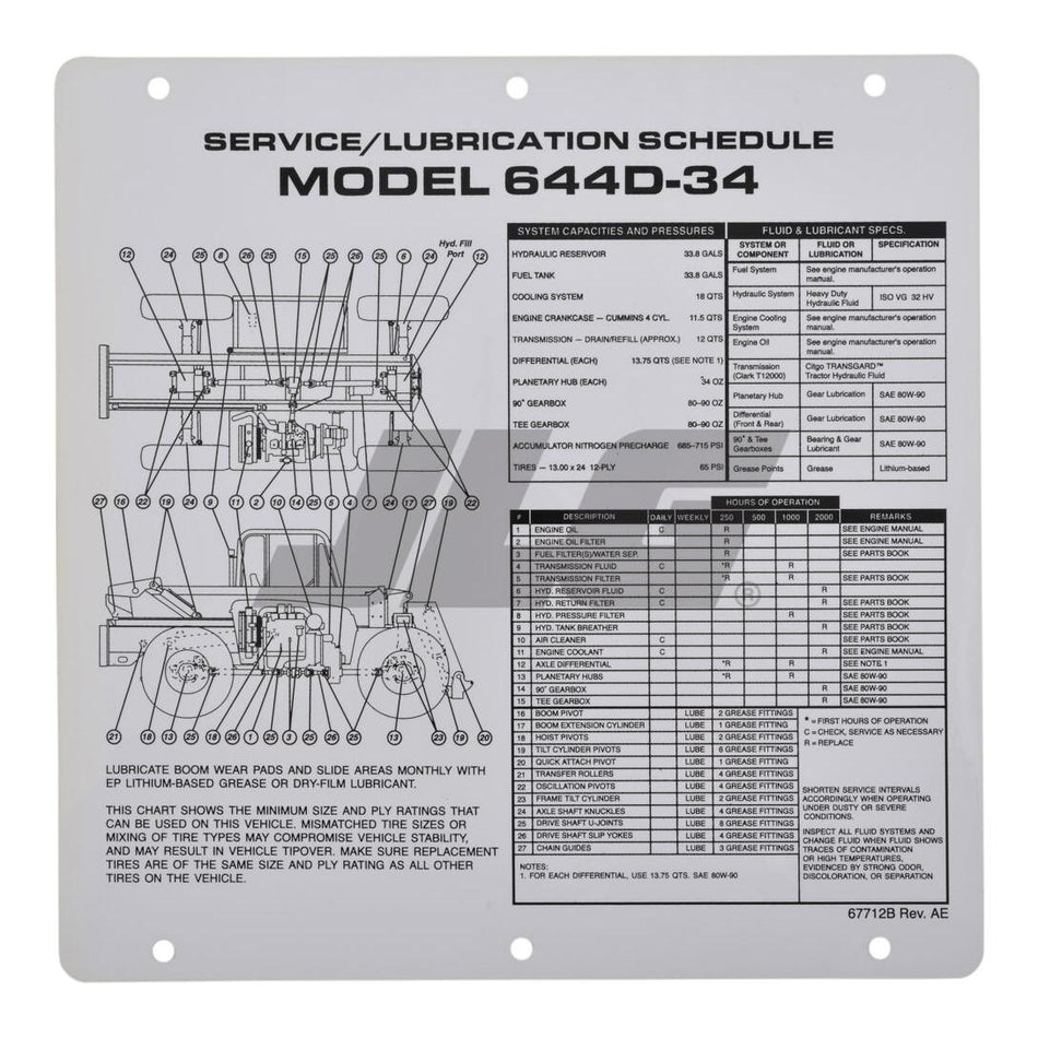 JLG Part # 10267712 - FLIP CARD. SERV/LUBE SCHEDULE