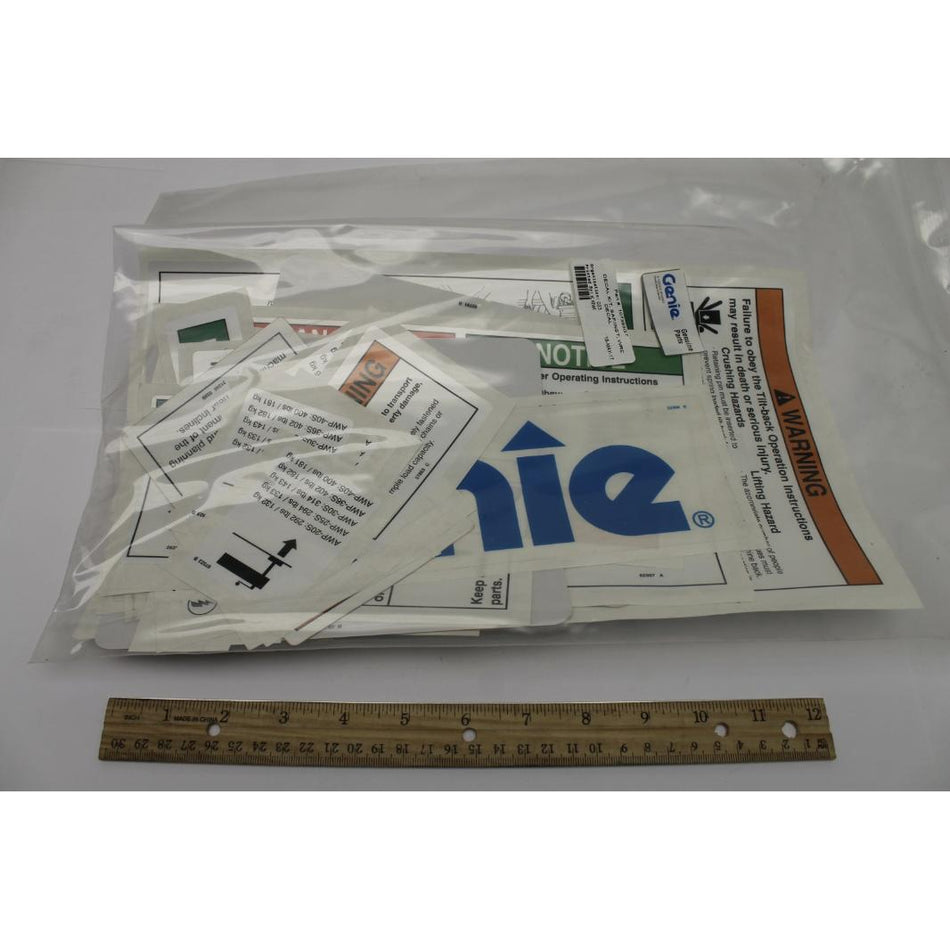 Genie Part # 107393. 107393GT - DECAL KIT. SAF/INST. WRD DECAL