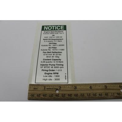 Genie Part # 107760. 107760GT - DECAL.KUBOTA D905 TIER2.SPECS