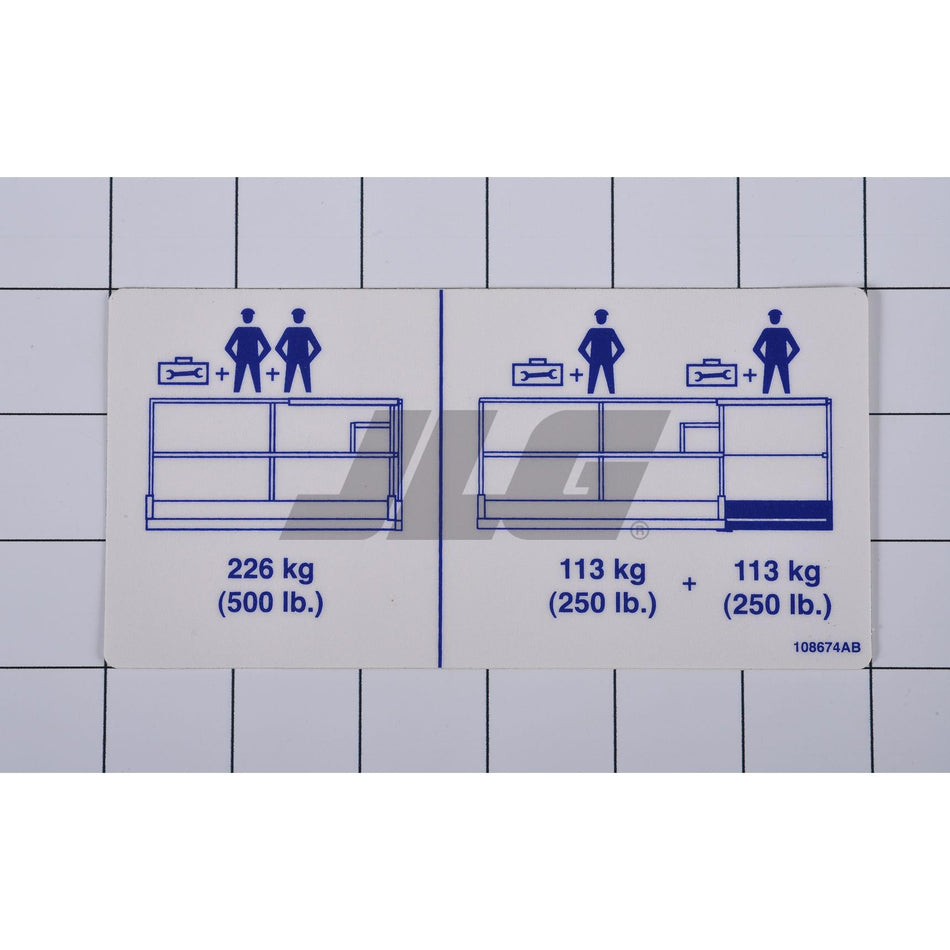 Skyjack Part # 108674 - Label. VL. Platform Cap. 500#