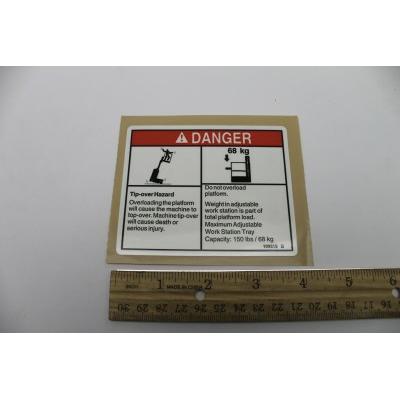 Genie Part # 109519. 109519GT - DECAL.DANGER.MAX CAP ADJ TRAY*