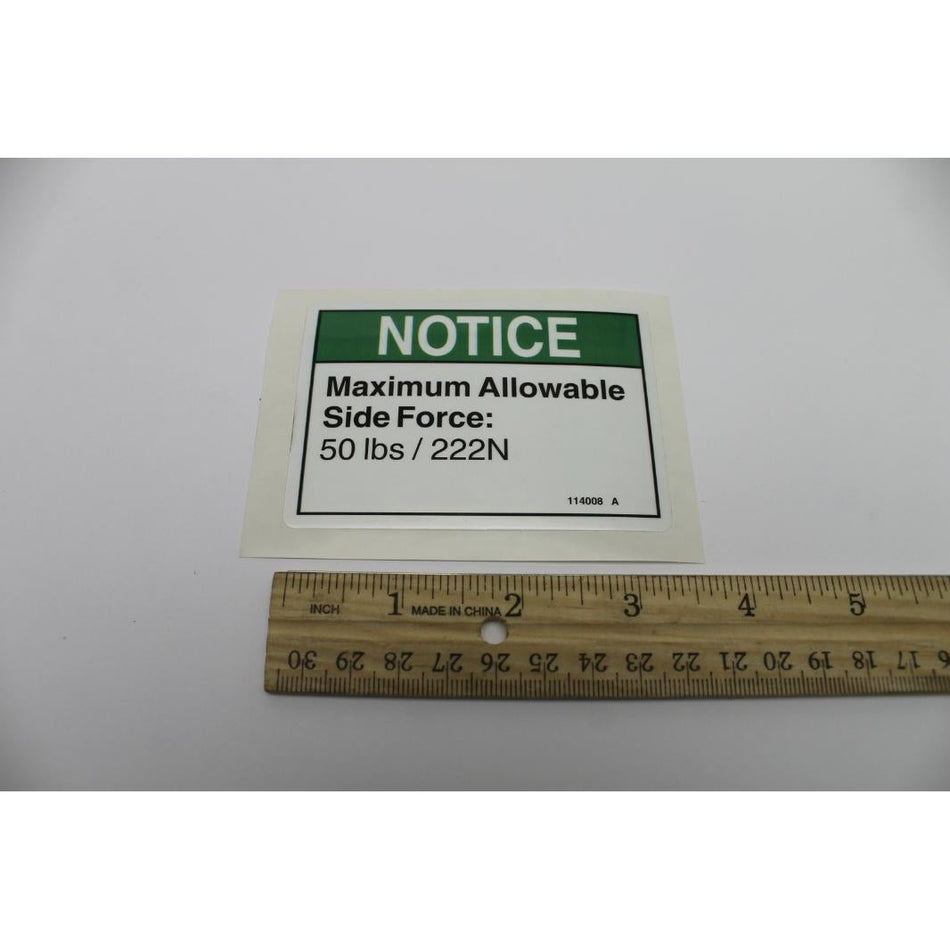 Genie Part # 114008. 114008GT - DECAL.NOTICE-SIDE FORCE.50LBS*
