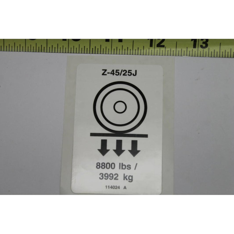 Genie Part # 114024. 114024GT - DECAL.LABEL.WHEEL LOAD Z4525J