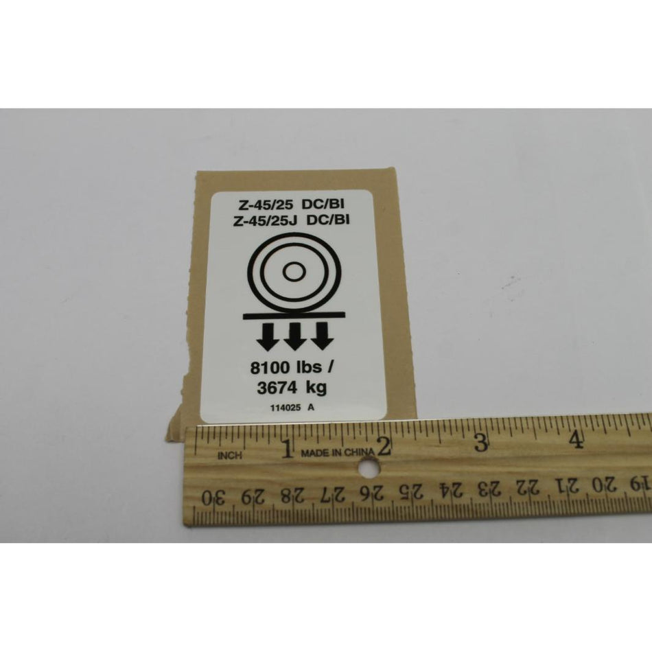 Genie Part # 114025. 114025GT - DECAL.LABEL.WHEEL LOAD Z4525DC