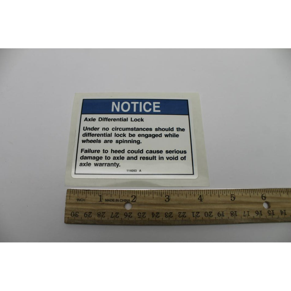 Genie Part # 114093. 114093GT - DECAL.AXLE DIFFERENTIAL LO