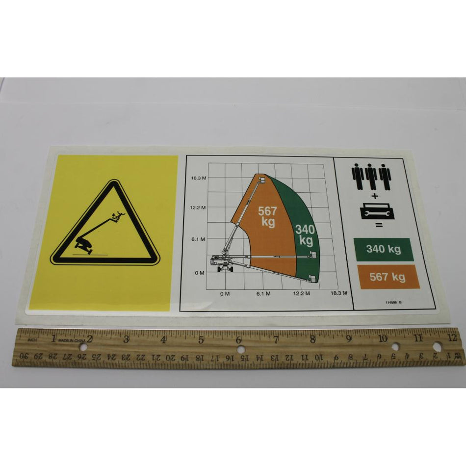 Genie Part # 114098. 114098GT - DECAL.DANGER.MAX LOAD S60HCSYM