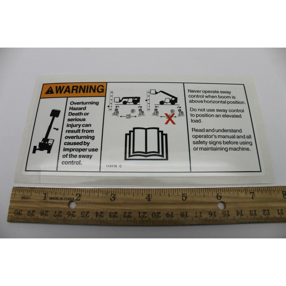 Genie Part # 114119. 114119GT - DECAL.OVERTURNING HAZARD
