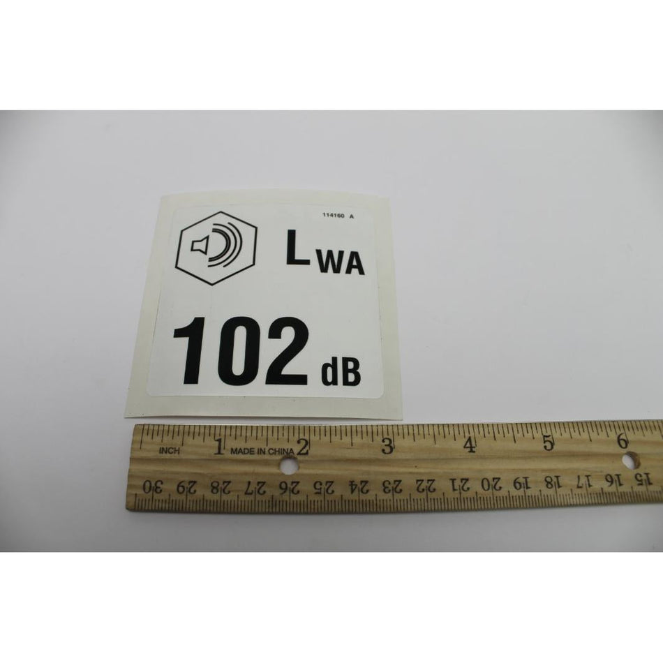 Genie Part # 114160. 114160GT - DECAL.LABEL.DECIBEL 102***