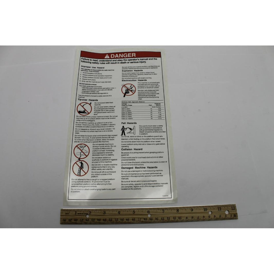 Genie Part # 114171. 114171GT - DANGER DECAL