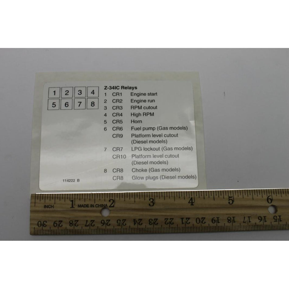 Genie Part # 114222. 114222GT - DECAL. LABEL. RELAYS. Z34IC